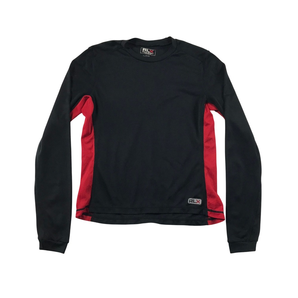 RLX Polo Sport Womens M Black Red Long Sleeve Performance Mesh Athletic Top